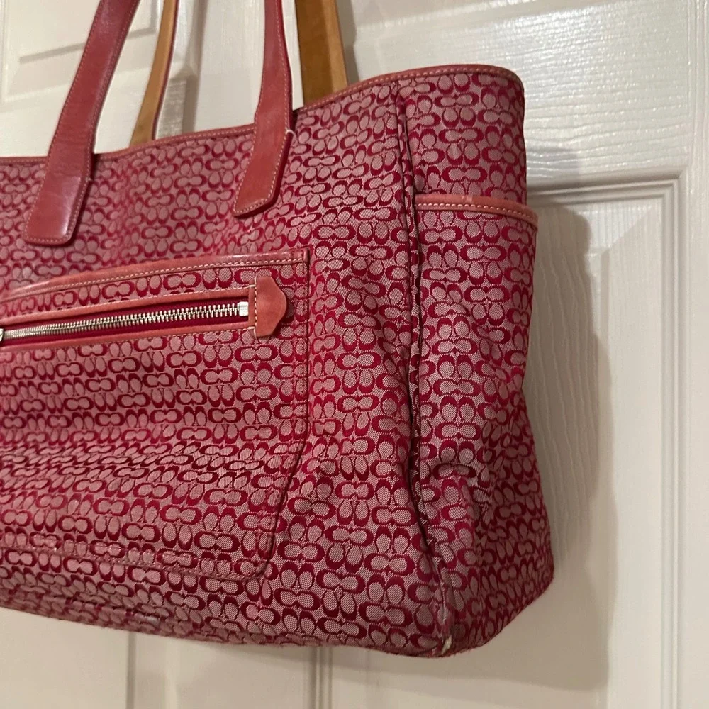 Coach Red diaper bag Leather Trim Tote